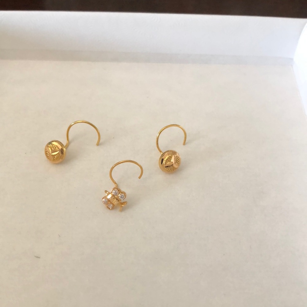 3 pcs Indian Gold nose rings 100% gold